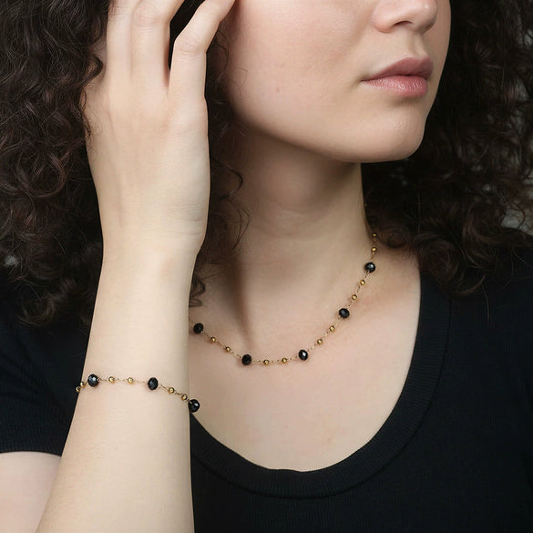 Wholesale Women's Geometric Stainless Steel Vacuum Plated Bracelet With Natural Black Crystal Beads