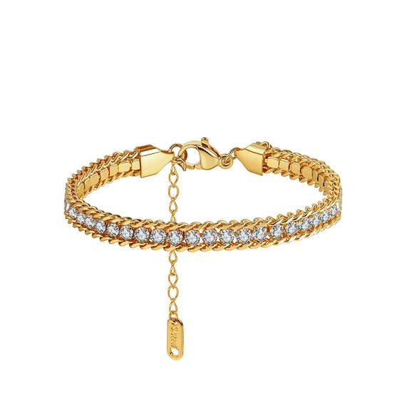 Wholesale Women's Geometric Stainless Steel Vacuum Plated Diamondencrusted Bracelet