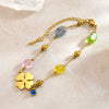 Wholesale Women's Geometric Stainless Steel Vacuum Plated Fourleaf Flower Beaded Bracelet