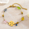 Wholesale Women's Geometric Stainless Steel Vacuum Plated Fourleaf Flower Beaded Bracelet