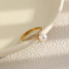 Wholesale Women's Geometric Stainless Steel Vacuum Plated Ring With Highgrade Zircon And Imitation Pearl Niche Jewelry