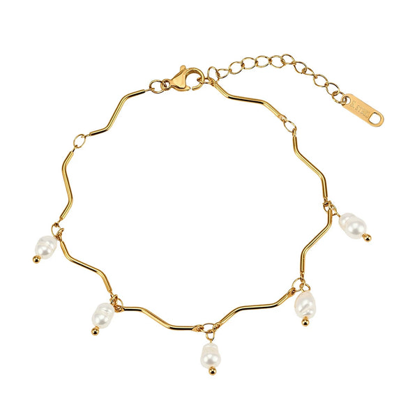 Wholesale Women's Geometric Stainless Steel Vacuum Plated Wave Pearl Bracelet With Original Design