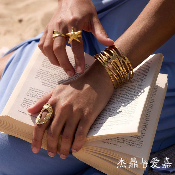 Wholesale Women's Geometric Stainless Steel Vacuum Real Gold Plated Accessories Rings And Bracelets