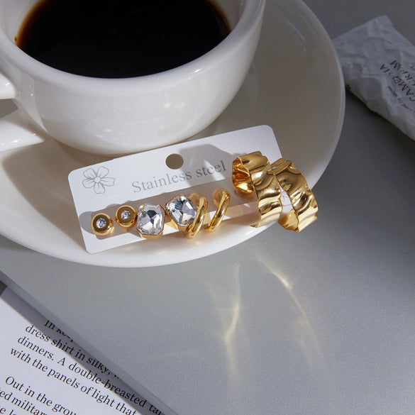 Wholesale Women's Geometric Stainless Steel Vacuum Real Gold Plated Earrings Jewelry