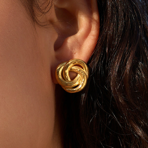 Wholesale Women's Geometric Stainless Steel Vacuum Real Gold Plated Earrings With Titanium Steel Ear Needles