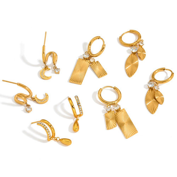 Wholesale Women's Geometric Stainless Steel Vacuum Real Gold Plated Earrings