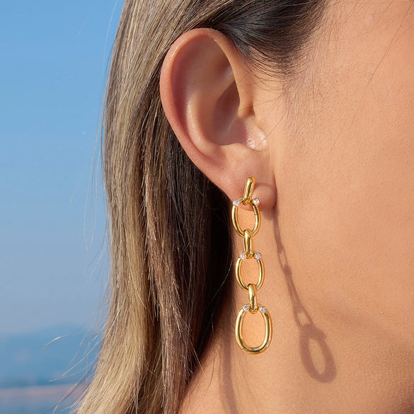 Wholesale Women's Geometric Stainless Steel Vacuum Real Gold Plated Earrings