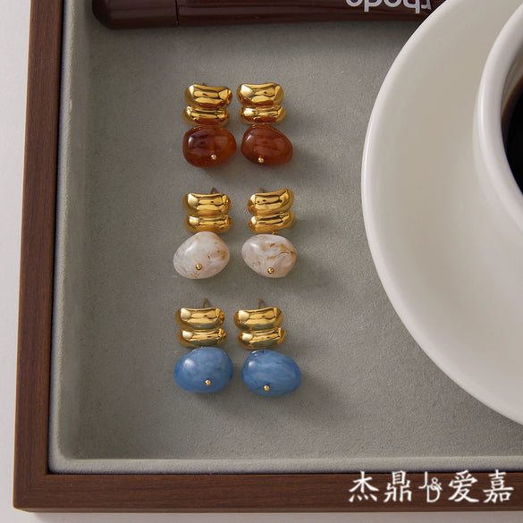 Wholesale Women's Geometric Stainless Steel Vacuum Real Gold Plated Earrings