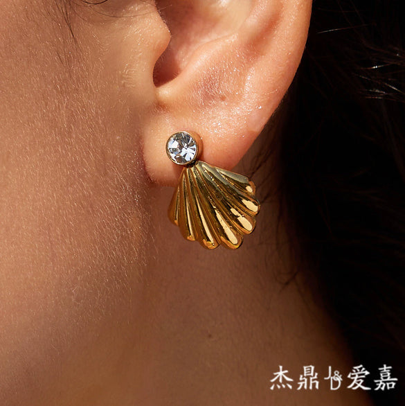 Wholesale Women's Geometric Stainless Steel Vacuum Real Gold Plated Earrings