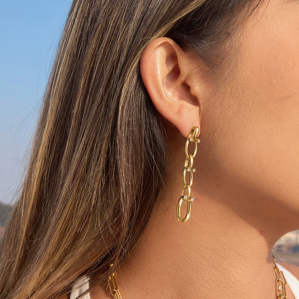 Wholesale Women's Geometric Stainless Steel Vacuum Real Gold Plated Earrings