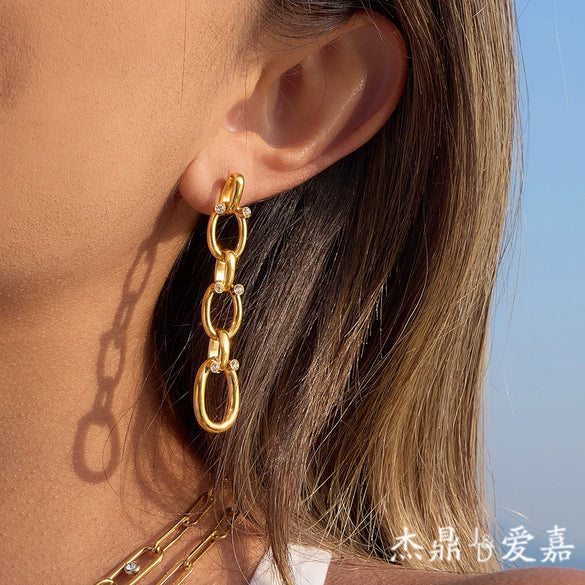 Wholesale Women's Geometric Stainless Steel Vacuum Real Gold Plated Earrings