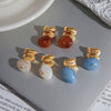 Wholesale Women's Geometric Stainless Steel Vacuum Real Gold Plated Earrings