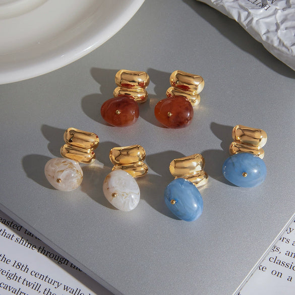 Wholesale Women's Geometric Stainless Steel Vacuum Real Gold Plated Earrings