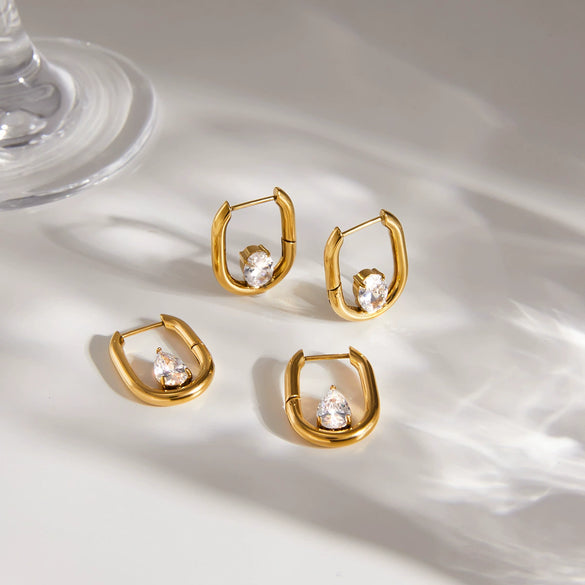 Wholesale Women's Geometric Stainless Steel Vacuum Real Gold Plated Earrings