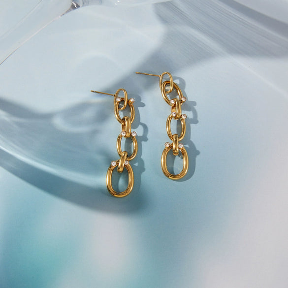 Wholesale Women's Geometric Stainless Steel Vacuum Real Gold Plated Earrings