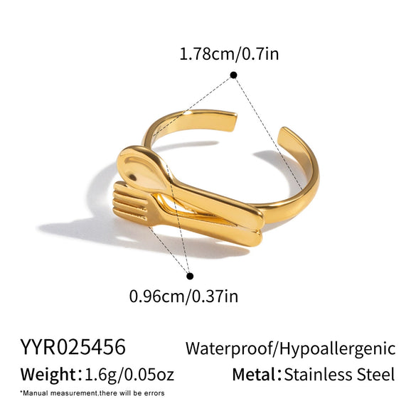 Wholesale Women's Geometric Stainless Steel Vacuum Real Gold Plated Jewelry Open Ring And Tableware Spoons And Forks