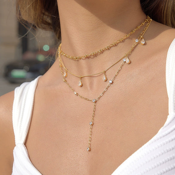 Wholesale Women's Geometric Stainless Steel Vacuum Real Gold Plated Necklace With Yshaped Chain And Cross Design