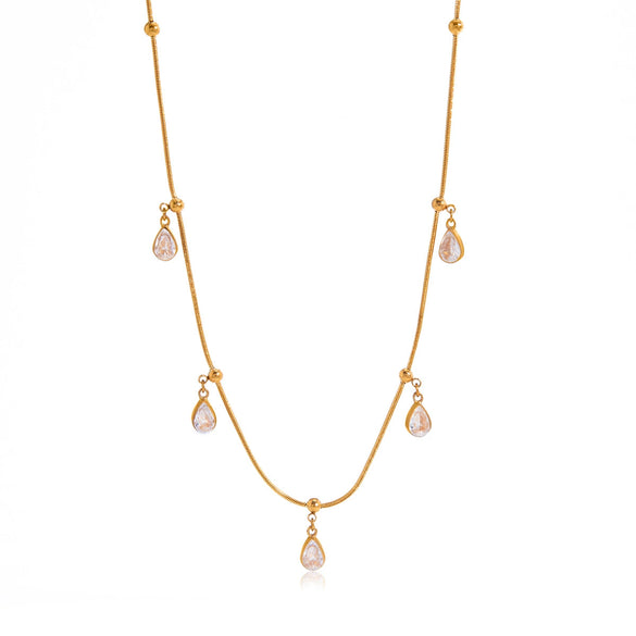 Wholesale Women's Geometric Stainless Steel Vacuum Real Gold Plated Necklace With Yshaped Chain And Cross Design