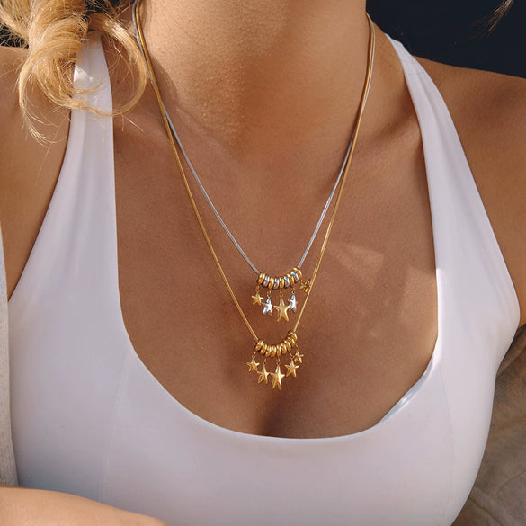 Wholesale Women's Geometric Stainless Steel Vacuum Real Gold Plated Necklace