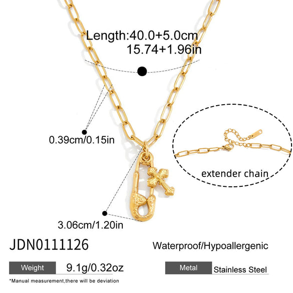 Wholesale Women's Geometric Stainless Steel Vacuum Real Gold Plated Paperclip Necklace Luxury Jewelry