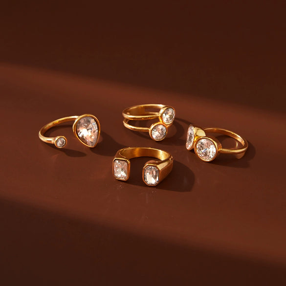 Wholesale Women's Geometric Stainless Steel Vacuum Real Gold Plated Ring Jewelry Accessories