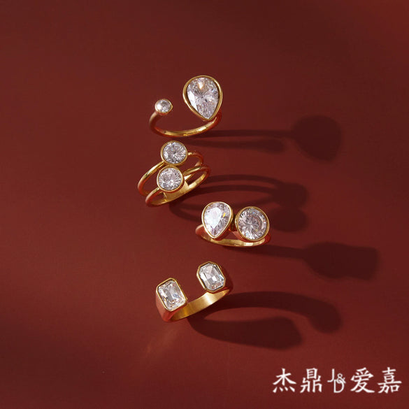Wholesale Women's Geometric Stainless Steel Vacuum Real Gold Plated Ring Jewelry Accessories