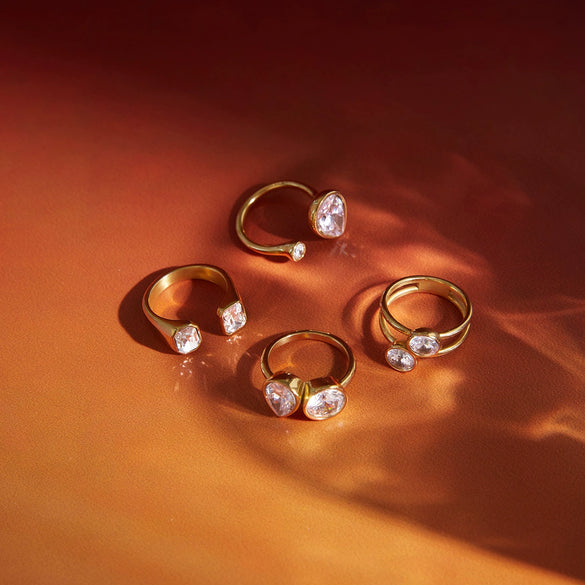 Wholesale Women's Geometric Stainless Steel Vacuum Real Gold Plated Ring Jewelry Accessories