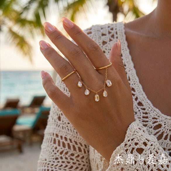 Wholesale Women's Geometric Stainless Steel Vacuum Real Gold Plated Stackable Rings