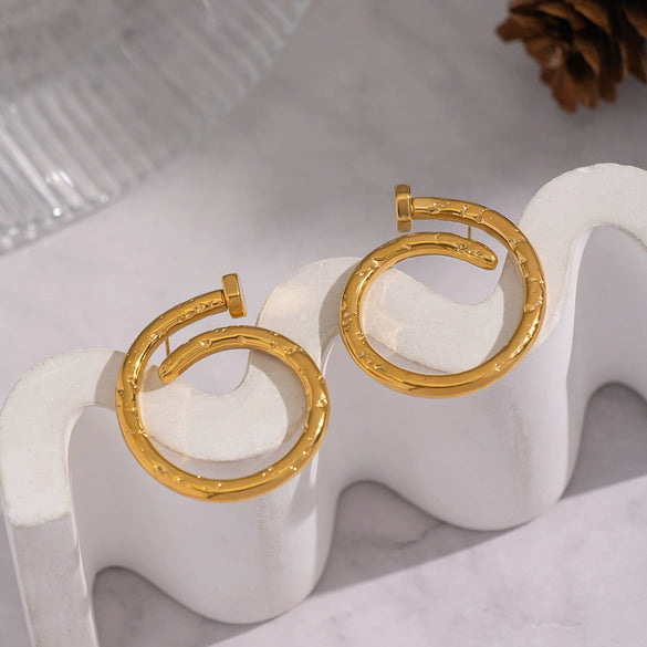 Wholesale Women's Geometric Stainless Steel Vacuum Real Gold Plated Stud Earrings Accessories
