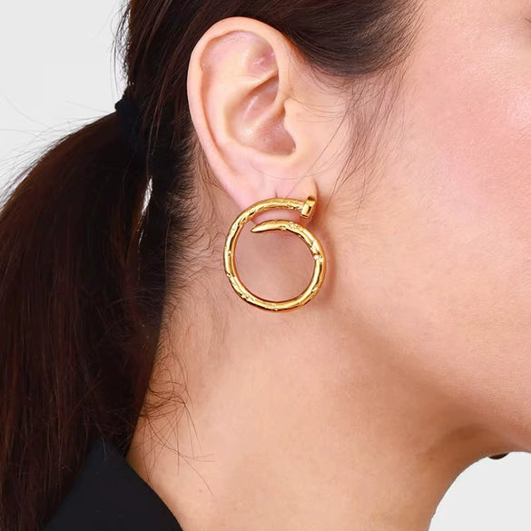 Wholesale Women's Geometric Stainless Steel Vacuum Real Gold Plated Stud Earrings Accessories