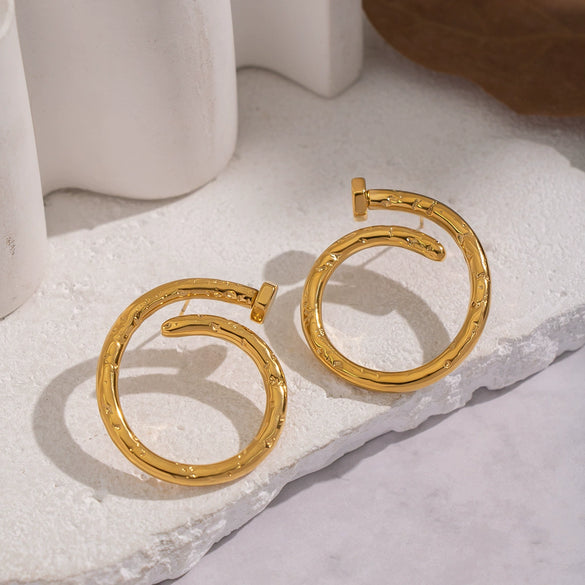 Wholesale Women's Geometric Stainless Steel Vacuum Real Gold Plated Stud Earrings Accessories