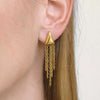 Wholesale Women's Geometric Stainless Steel Vacuum Real Gold Plated Tassel Earrings Highend Style