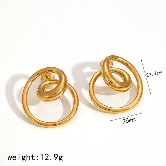 Wholesale Women's Geometric Stainless Steel Vacuum Real Gold Plated Twisted Line Earrings