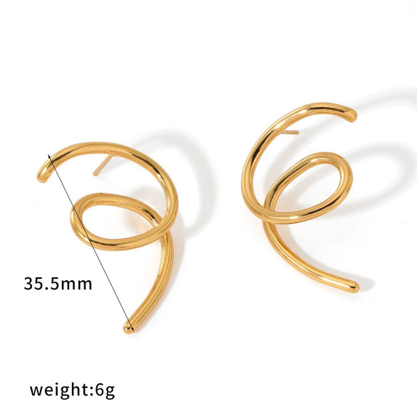 Wholesale Women's Geometric Stainless Steel Vacuum Real Gold Plated Twisted Line Earrings