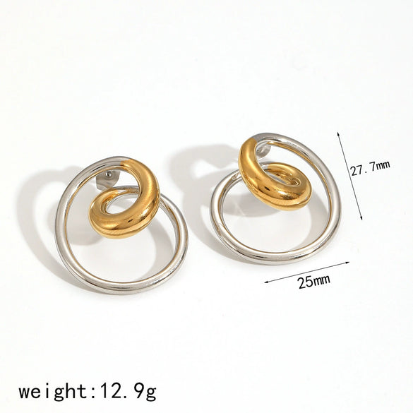 Wholesale Women's Geometric Stainless Steel Vacuum Real Gold Plated Twisted Line Earrings
