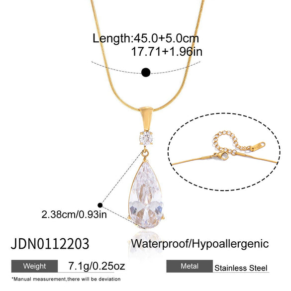 Wholesale Women's Geometric Stainless Steel Vacuum Real Gold Plated Water Dropshaped Necklace Jewelry
