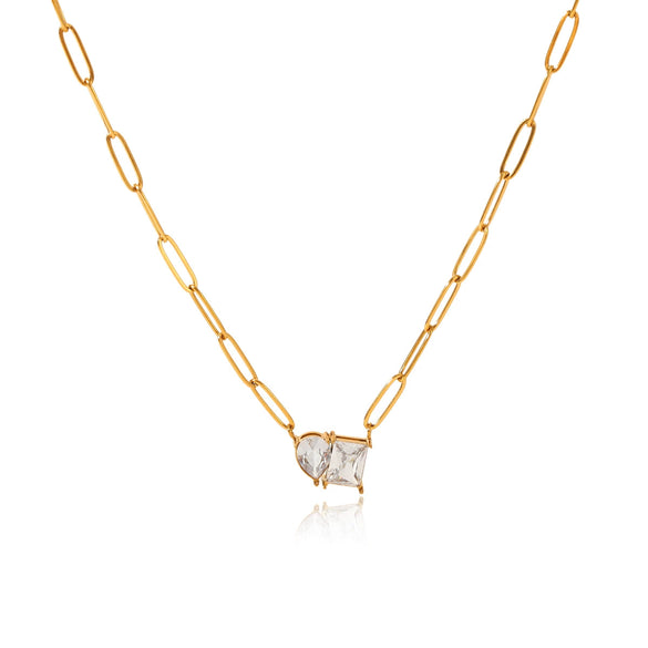 Wholesale Women's Geometric Stainless Steel Zircon Cross Chain Necklace With Electroplating