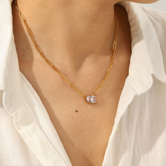 Wholesale Women's Geometric Stainless Steel Zircon Cross Chain Necklace With Electroplating