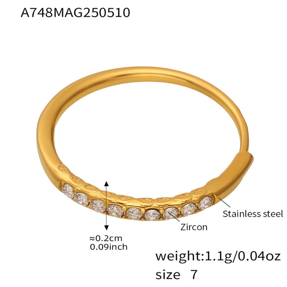 Wholesale Women's Geometric Stainless Steel Zircon Goldplated Ferris Wheel Open Ring Hand Jewelry