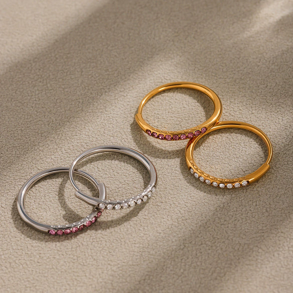 Wholesale Women's Geometric Stainless Steel Zircon Goldplated Ferris Wheel Open Ring Hand Jewelry
