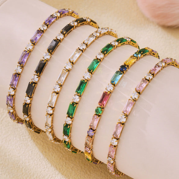 Wholesale Women's Geometric 316L Stainless Steel Zircon Plated 18K Gold Bracelet