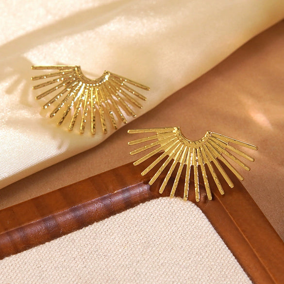 Wholesale Women's Geometric Stamped Stainless Steel Fanshaped Earrings Jewelry