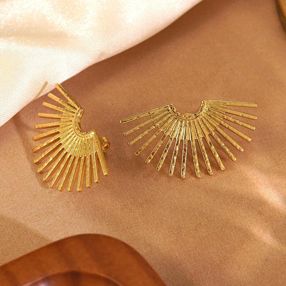 Wholesale Women's Geometric Stamped Stainless Steel Fanshaped Earrings Jewelry