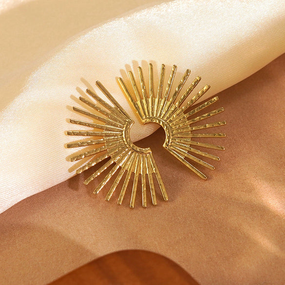 Wholesale Women's Geometric Stamped Stainless Steel Fanshaped Earrings Jewelry