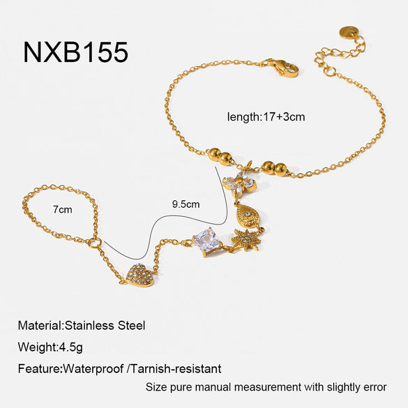 Wholesale Women's Geometric Star Drop Shape Heartshaped Real Gold Plated Stainless Steel Wrist Chain Bracelet