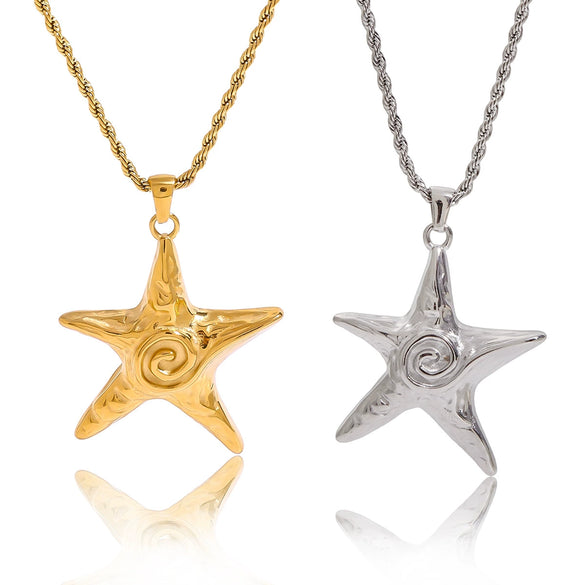 Wholesale Women's Geometric Starfish Pendant Necklace Made Of Titanium Steel And Stainless Steel With Electroplating Process