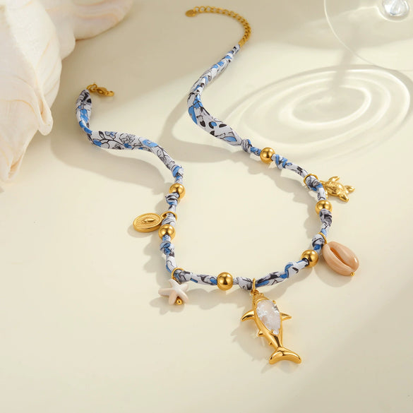 Wholesale Women's Geometric Starfish Shell Handwoven Rope Stainless Steel 18K Electroplated Pendant Necklace