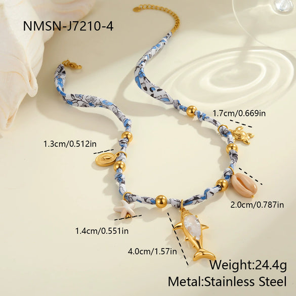 Wholesale Women's Geometric Starfish Shell Handwoven Rope Stainless Steel 18K Electroplated Pendant Necklace