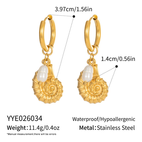 Wholesale Women's Geometric Starfish Shell Pearl Pendant Earrings Stainless Steel Pvd Furnace Vacuum Real Gold Plating
