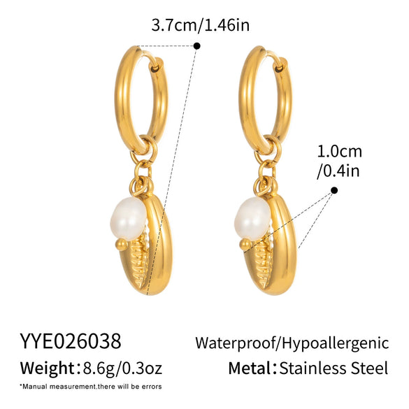 Wholesale Women's Geometric Starfish Shell Pearl Pendant Earrings Stainless Steel Pvd Furnace Vacuum Real Gold Plating